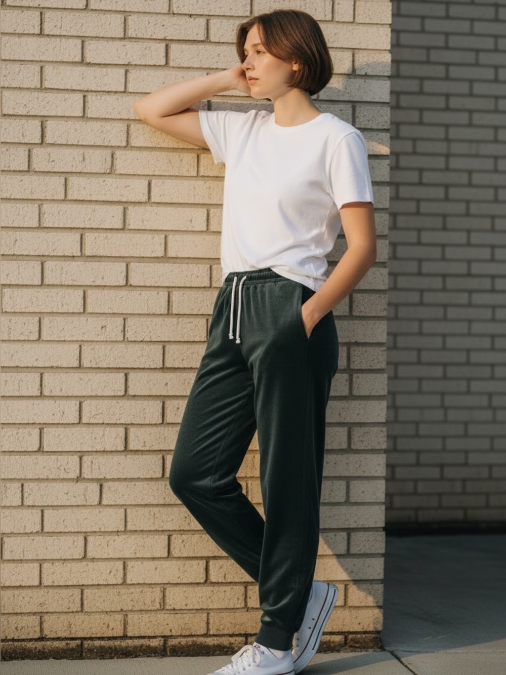 Marine Layer Green Velour Jogger Pants Drawstring Pockets Women's size Medium